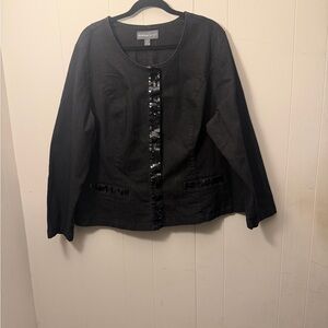 Avenue denim Black Sequin-Trim Ladies cropped jacket